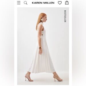 Karen Millen Soft Tailored Pleated Panel Dress Ivory Size USA 4 / UK 8